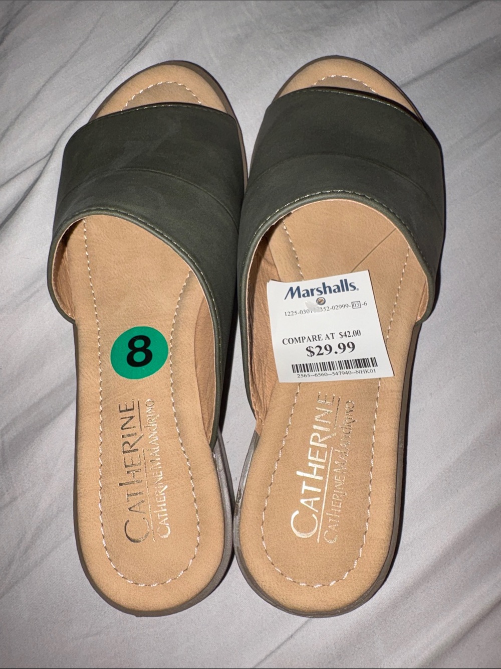 Catherines Olive Slide Sandals with Cushioned Insole